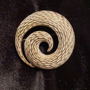 4 for $20 BSN Signed Vintage Snail White Enamel and Gold-Toned Brooch